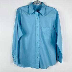 Foxcroft Size 6 Long Sleeve Wrinkle Free Cotton Blend Button Shirt Top Blue